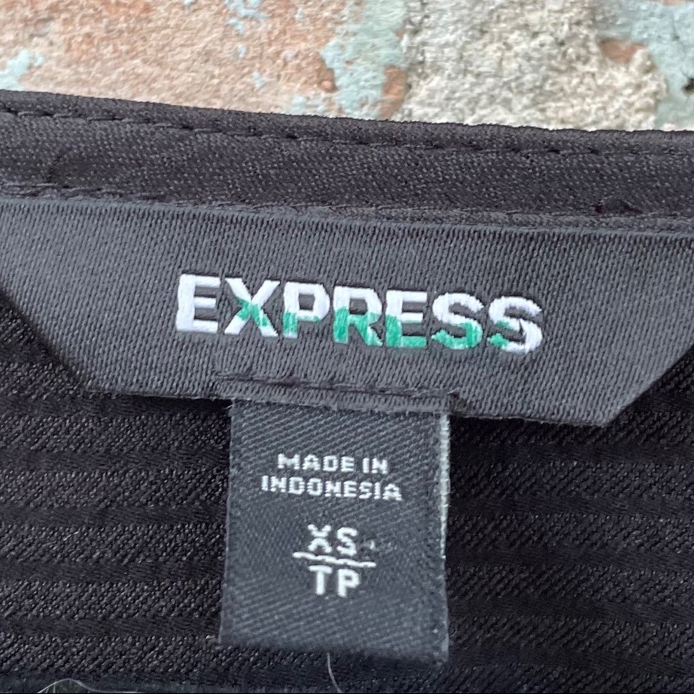 Express Satin Top Black Silky Flutter Smocked Butterfly Blouse Peplum Stretch - Picture 8 of 14